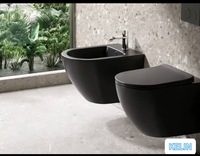 Ensemble WC suspendu sans bride en céramique noir mat gris, design moderne et luxueux, collection 2026