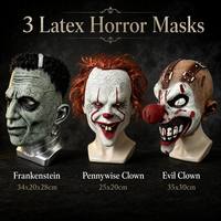 Ensemble de masques en latex naturel More Charm Horror - Designs Frankenstein Pennywise Evil Clown - Certifié EN71/REACH - Réaliste pour Halloween