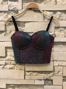 Gilet en poudre or court écharpe Bustier brillant <span class=keywords><strong>haut</strong></span> court vêtements de Festival fée Grunge femmes Camisole en maille débardeur - Product Image 3