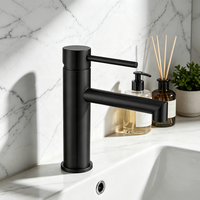 Robinet de lavabo monocommande en acier inoxydable 304 avec cartouche céramique, finition noir mat, à poser sur le comptoir, Metalique 350001-BK