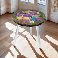 Mini table basse personnalisée artisanale en résine véritable fleur sèche intégrée dans de la résine petite table ronde pour meubles de maison