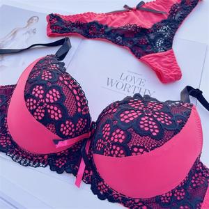 ドロップシッピング ゴシックファッション カラーブロッキング セクシー ハーフカップ ショーツブラセット 女の子用 マッサージ プッシュアップ 調整可能 レース下着 - Product Image 2