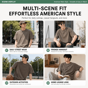 T-shirt ample en coton épais 285g pour homme, style rétro américain, coupe large, effet délavé flocon de neige, vintage, oversize, décontracté, streetwear - Product Image 3