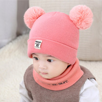 Ensemble bonnet et écharpe tricotés pour bébé, motif jacquard, automne-hiver, avec pompon mignon, pour garçons et filles