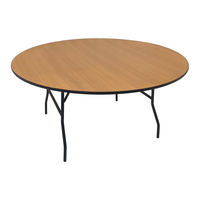 Table de banquet pliante ronde avec plateau en bois grainé et pieds en métal