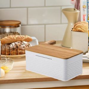 Scatola per il pane in metallo in ferro da cucina contenitore per il pane contenitore di <span class=keywords><strong>latta</strong></span> con coperchio in bambù porta cestino per il pane - Product Image 4