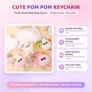 Lindo Llavero de Peluche con Pompón, Colgante Suave y Peludo para Bolsos y <span class=keywords><strong>Mochilas</strong></span>, Venta al por Mayor, OEM, Personalizado - Product Image 6