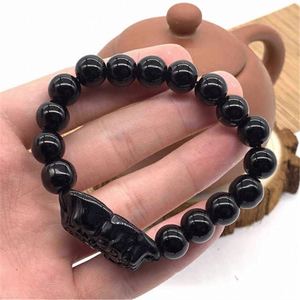 Pulsera de Moda Feng Shui con Cristal Negro PiXiu para Hombre y Mujer, 8mm 10mm 12mm 14mm, Pulsera de la Buena Suerte con Cuentas Negras - Product Image 3