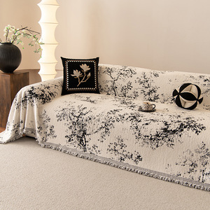 Housse de canapé de style français en fil duveteux, couverture intégrale, motif plantes et fleurs - Product Image 1