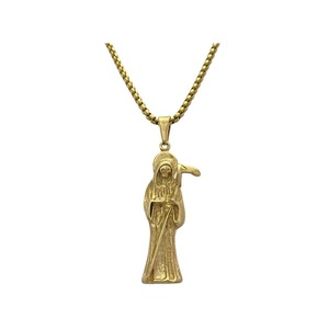 Collier pendentif squelette Yunnique en acier inoxydable doré, forme faucille, bijoux de mode pour soirée - Product Image 1