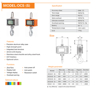 Balance numérique suspendue pour grue 100kg-1000kg, grand écran LCD rétroéclairé 22mm, jauge de <span class=keywords><strong>force</strong></span> multi-plaques, crochet en acier, test de calibration, OEM/ODM - Product Image 3