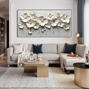 Soft Neutral White Blossom Serende Textured Floral Oil Painting Art Canvas Artwork Home Decor Hotel House Decoration Interior - Product Image 2