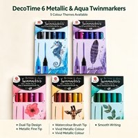 Lot de 6 marqueurs pinceaux métalliques à double pointe avec pointes fines et aquarelles dans 5 thèmes de couleurs pour la calligraphie, l'illustration et le journaling