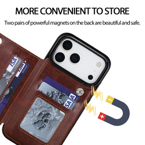 Funda de Cuero de Lujo para iPhone 17 Pro Max, con Ranuras para Tarjetas, Cierre Magnético Doble, Protección Contra Impactos - Product Image 4