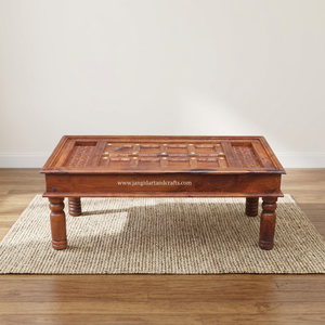 Mesa de Centro de Madera Maciza de Mango Reciclada, Tallada a Mano, Estilo Antiguo, para Hogar, Oficina, Restaurante, Hotel, con Diseño Único - Product Image 2