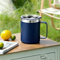 Taza de café aislada de acero inoxidable de 12oz con logotipo personalizado, taza de viaje al vacío de doble pared, vaso con tapa deslizante y Asa