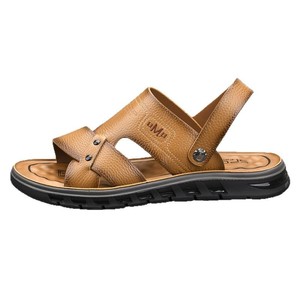 Sandales en cuir véritable à brides croisées pour hommes, bout ouvert, semelle extérieure en caoutchouc, respirantes, chaussures décontractées d'été - Product Image 4