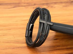 New 18k Gold Cross Charm Bracelets Jewelry Fashion High Quality Multi-layer <strong>Leather</strong> Bracelet Men - Product Image 4