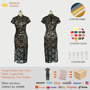 ZYHT 30470 Precio de venta completo Nuevo <span class=keywords><strong>Cheongsam</strong></span> de encaje chino Elegante manga corta Slit Vintage Bodycon Dress - Product Image 6