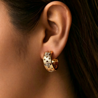 Boucles d'oreilles créoles texturées faites à la main en Italie, plaqué or véritable 18 carats, alliage de cuivre, zircon, style palais vintage, luxe, cadeau pour femme