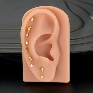 18G/16G Tiny Clear CZ con cadena Coma Flat Back Labret Tragus Stud Helix Piercing Cartílago Pendiente Joyería minimalista - Product Image 5