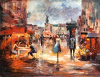 Toile murale abstraite peinture à l'huile, couteau fait à la main, paysage de rue de Paris, vente en gros, 10 pièces