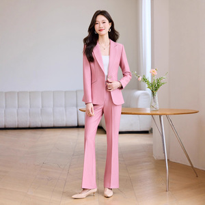 Pink Women's Suit Set Solid Color Anti-Wrinkle Polyester Work Uniform Casual Suit - Product Image 1