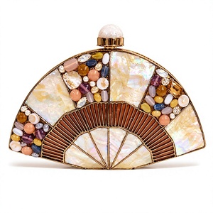 Craftstages International Mother Pearl Resin Evening Clutch Bag Geometric Shell Handbag <b>Beaded</b> Crystal Accent <b>Magnetic</b> Closure - Product Image 1