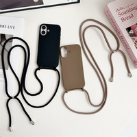 Étui de téléphone de luxe antichoc en silicone souple avec cordon tour de cou pour iPhone 18/17/16/15 Pro Max, couleur unie mate tendance
