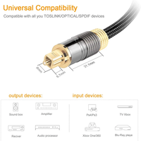 Câble audio numérique optique Toslink vers Toslink en fibre optique, avec connecteurs métalliques plaqués or, vente chaude