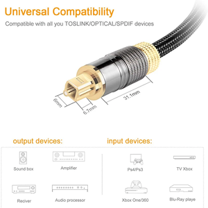 Câble audio numérique optique Toslink vers Toslink en fibre optique, avec connecteurs métalliques plaqués or, vente chaude - Product Image 6
