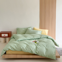 Ensemble de literie rayé imprimé numériquement 100% coton, 4 pièces, housse de couette en pur coton + drap plat ou drap-housse + ensemble de taies d'oreiller