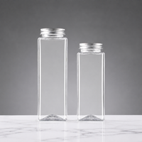 Bouteille carrée en PET de 500 ml et 600 ml avec bouchon à vis en aluminium de 42 mm pour boissons, jus, thé, eau et emballages de produits chimiques quotidiens (réutilisable)