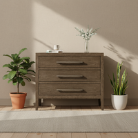 Table de chevet RH moderne en chêne massif, 3 tiroirs de rangement, design durable et écologique, style RH pour salon et chambre à coucher