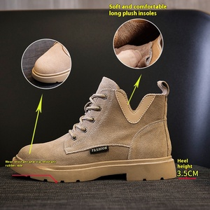 Otoño nueva moda coreana botines cortos para <span class=keywords><strong>mujer</strong></span> plantilla impermeable <span class=keywords><strong>de</strong></span> cuero genuino superior con gamuza sólido con cordones puntiagudos - Product Image 4