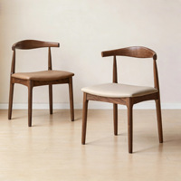 Chaise de salle à manger en bois massif de style nordique minimaliste avec dossier en corne de taureau pour restaurant, café, balcon, salon, bureau - Non pliable