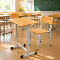 Ensemble de bureau et chaise d'école en bois moulé, table d'étude pour étudiants avec étagère et tiroir, mobilier de classe
