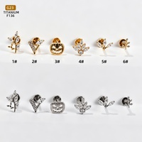 YW G23 ASTM F136 Titanium Internally Thread Flat Back Labret Stud Leaf Lip Helix Tragus Cartilage Piercing Studs.