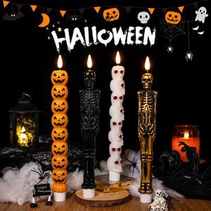 Mini bougies LED Halloween en forme de crâne et de citrouille, empilables, décorations gothiques effrayantes pour fêtes, remplisseurs de paniers de mariage, cadeaux d'automne pour les fêtes - Product Image 6