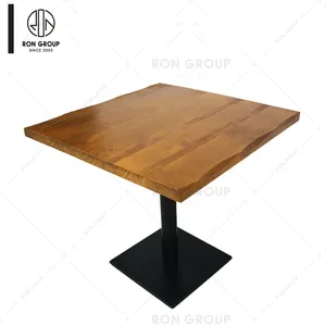 Grosir Kafe Toko Furnitur Restoran Nordic Antik Industri Modern Besi Hitam Meja Dasar Kayu Solid Meja Makan