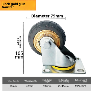 <strong>3</strong>-inch Lightweight Swivel Casters with <strong>Rubber</strong> <strong>Wheel</strong> Lock and Golden Swivel Casters with Lock - Product Image 3