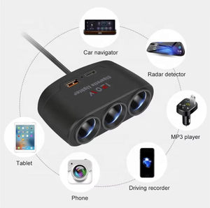 Adaptador de Corriente para Coche <span class=keywords><strong>3</strong></span> en 1 con Puerto USB Tipo C de 120W, Divisor de Encendedor de Cigarrillos de 12V/24V, Cargador Rápido para Teléfono, DVR, GPS y Dashcam - Product Image 6