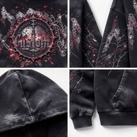 Sweat à capuche graphique gothique personnalisé OEM avec strass pour homme, en coton délavé vintage, coupe oversize, style streetwear, vente en gros