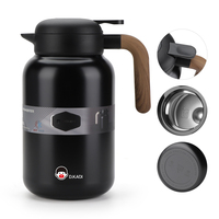 Thermos écologique en acier inoxydable à double paroi avec poignée en grain de bois Carafe à café et théière à eau chaude avec isolation sous vide