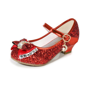 2025 nouvelles filles Style coréen à talons hauts princesse chaussures de danse sans lacet Sequin Performance chaussures en cuir inspiré par Frozen - Product Image 4
