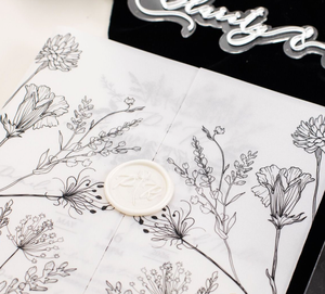 Elegante botanische Monogramm klare Acryl Hochzeits einladung karte mit minimalist ischen Pergament Wrap RSVP Karte moderne Ehe lädt ein - Product Image 5