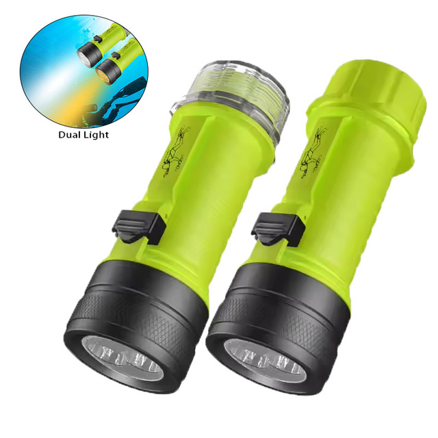 Ultra Brightness IP68 Waterproof Rechargeable Dual P50 LED USB-C Diving Flashlight Underwater Long Range Security for Diving