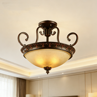 Plafonnier LED semi-suspendu de style rustique américain en fer forgé, design rétro européen, pour restaurant et bureau, modèle 8112-3F High