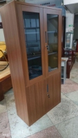 Armoire de classement en acier à grain de bois avec porte en verre, armoire de rangement de bureau en métal avec serrure pour le stockage de documents