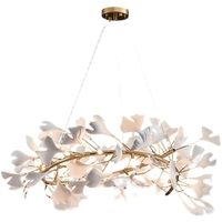 Lustre en céramique de style moderne et luxueux pour salon, restaurant, hôtel, villa, escalier, modèle feuille de Ginkgo